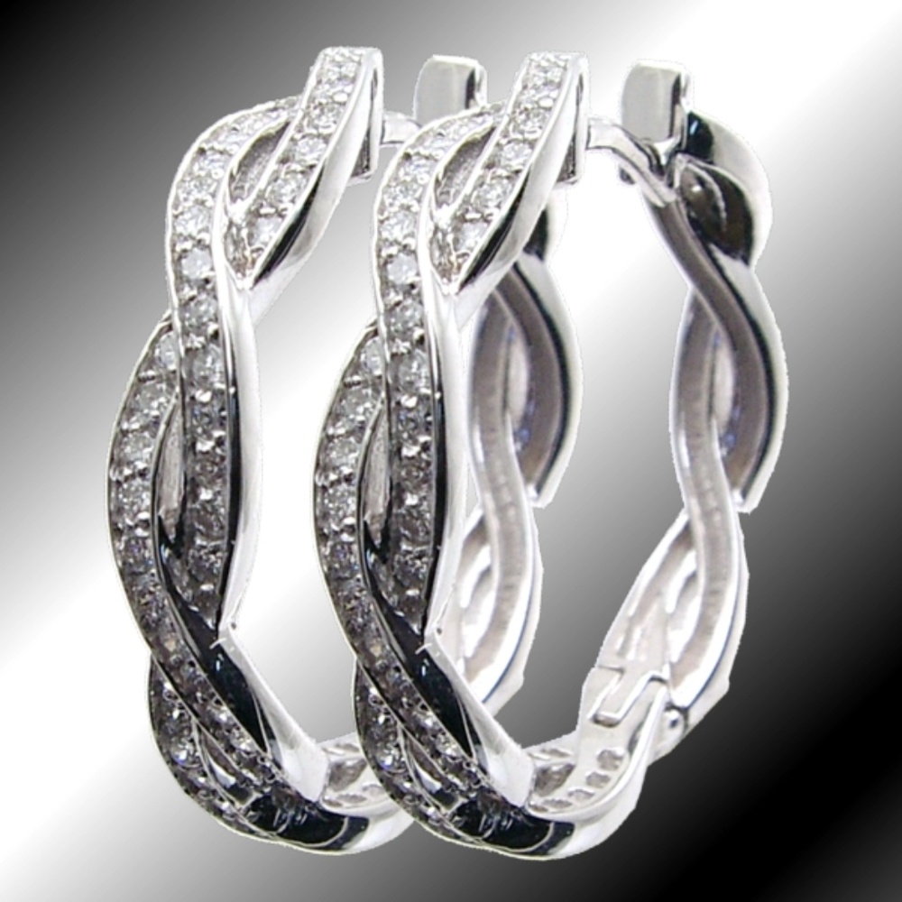 Diamond Hoop Earrings .91TDW 14KT White Gold